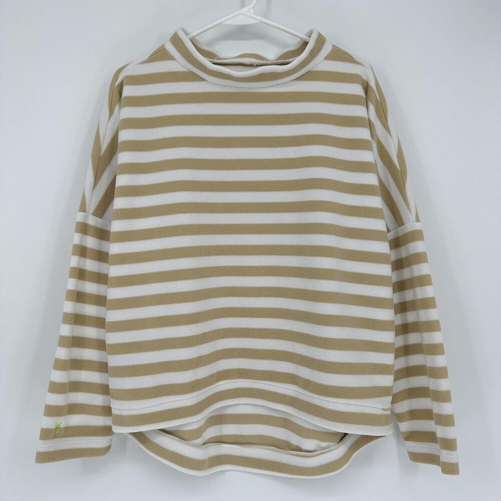 Dudley Stephens Sweater Womens Medium Fleece Pullover Tan White Stripe Pineapple